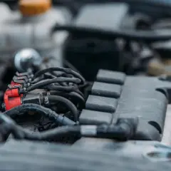Silnik Volkswagena z instalacją LPG. Czerwone wtryskiwacze gazu i przewody. Może to być przyczyną błędu dtc p0130.