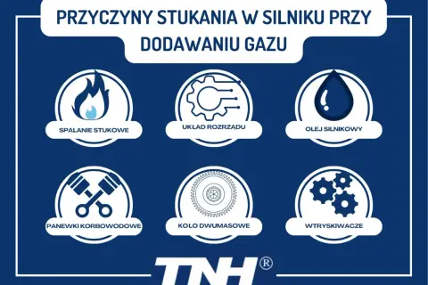 Przyczyny stukania w silniku przy dodawaniu gazu: spalanie stukowe, układ rozrządu, olej silnikowy, panewki korbowodowe, koło dwumasowe, wtryskiwacze.