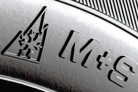 Oznaczenie opon zimowych: symbol płatka śniegu w trójkącie i napisy M+S.